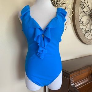 WM Size Medium Blue Ruffled One Piece Swimsuit